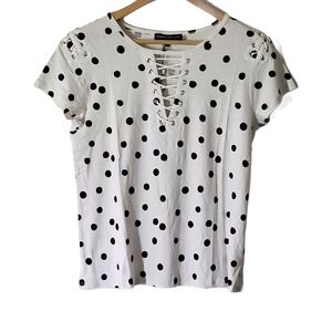 Generation Love Womens Linen Short Sleeve Round Neck Polka Dot T-Shirt White
